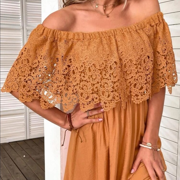 Boho lace detail off shoulder dress - Picture 7 of 8